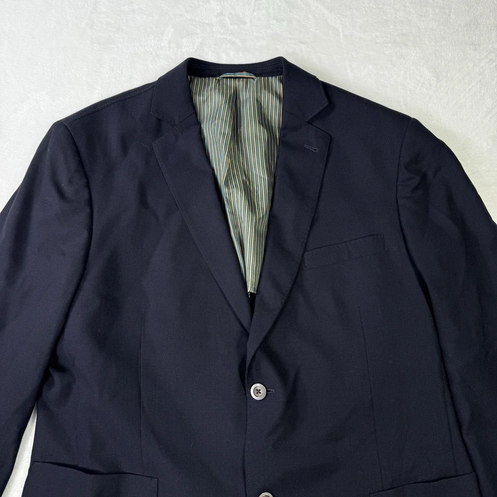 Q by Flynt Blazer Mens 44R Navy Journey 100% Wool Double Vented‎ Striped Lined